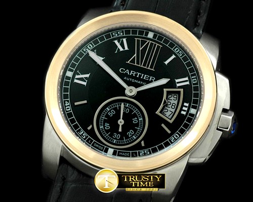 까르띠에 Calibre de Cartier SS/YG/LE Black Asian 2836 28800bph -CAR0219C
