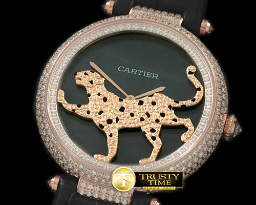 까르띠에 Panthere de Cartier Ladies RG/LE Black Swiss Qtz -CAR0224C