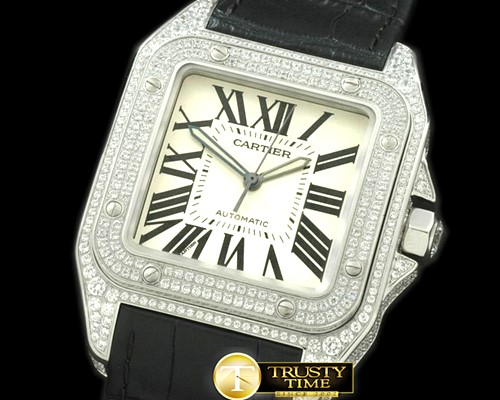까르띠에 Santos 100 Men SS/LE White Swiss Eta 2892 Orig -CAR0229