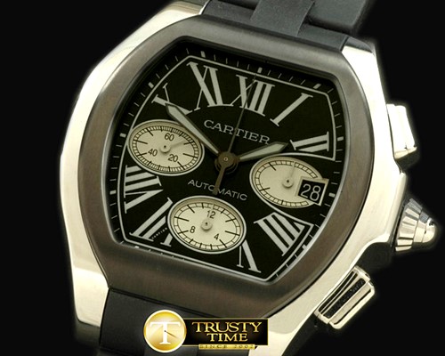 까르띠에 XXL Roadster Chrono SS/RU Black 7753 -CAR0254B