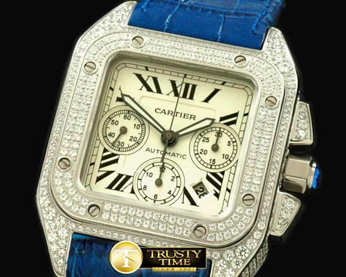 까르띠에 Santos 100 Chrono SS/Diam Men Asia 7750 28800bph -CAR0256A