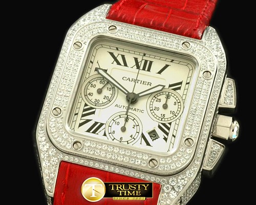 까르띠에 Santos 100 Chrono SS/Diam Men Asia 7750 28800bph -CAR0256B