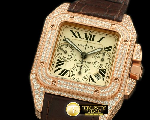 까르띠에 Santos 100 Chrono RG/Diam/LE White A7753 -CAR0257