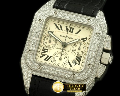 까르띠에 Santos 100 Chrono SS/Diam/LE White A7753 -CAR0258