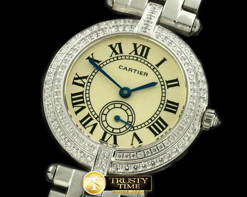 까르띠에 Must De Cartier Ronde SS/SS/Diam OffWhite Jap Quartz -CAR0288C