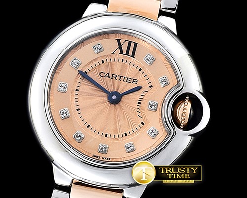 까르띠에 Balon De Bleu Ladies 33mm RG/SS Salmon Diams V6F Swiss -CAR0355