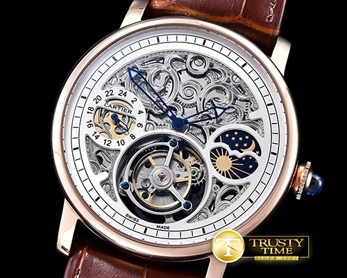 까르띠에 MoonPhase RG/LE Skeletonal WhiteAsia HW Tourbillon -CAR0368A