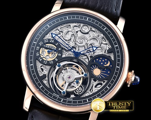 까르띠에 MoonPhase RG/LE Skeletonal BlackAsia HW Tourbillon -CAR0368B