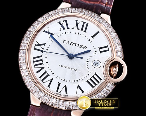 까르띠에 Cartier Balon Bleu Mens Diams Bez RG/LE White Miyota -CAR0370C