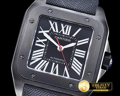 까르띠에 Santos 100 Mens DLC/NY Black Roman Asia 2824 -CAR0375