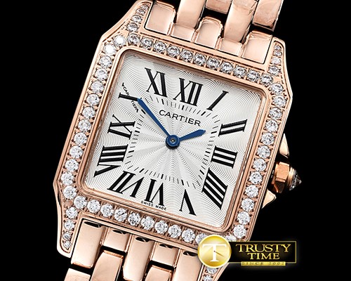 까르띠에 Santos Demoiselle Ladies Diams RG/RG Wht Swiss Quartz -CAR0384F