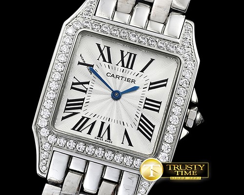 까르띠에 Santos Demoiselle Mens Diams SS/SS Wht Swiss Quartz -CAR0385C