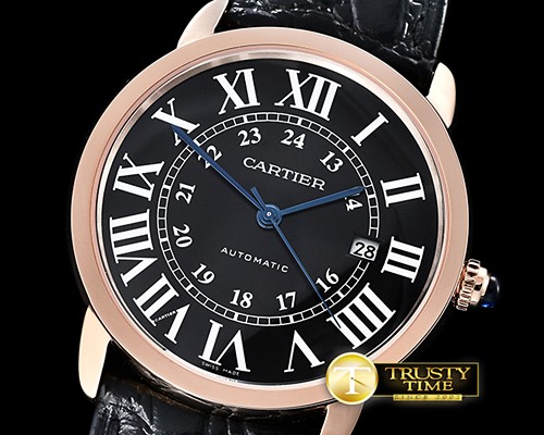 까르띠에 Ronde Louis Cartier Date RG/LE Black Miyota 9015 -CAR0389B