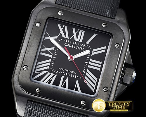 까르띠에 Santos 100 Mens PVD/NY Black/Wht Num V6F Miyota 9015 -CAR0403