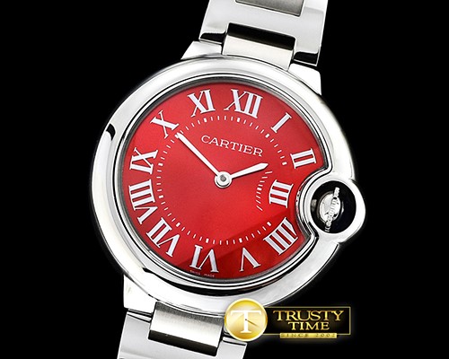 까르띠에 Balon Bleu Midsize 33mm SS/SS Red JF Swiss Quartz Mod -CAR0410B