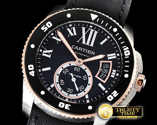 까르띠에 Calibre de Cartier Diver RG/SS/NY/RU Blk TF MY8205 Mod -CAR0414B