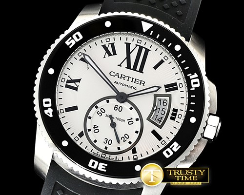 까르띠에 Calibre de Cartier Diver (Blk) SS/RU Wht JF Asia 2824 -CAR0421B