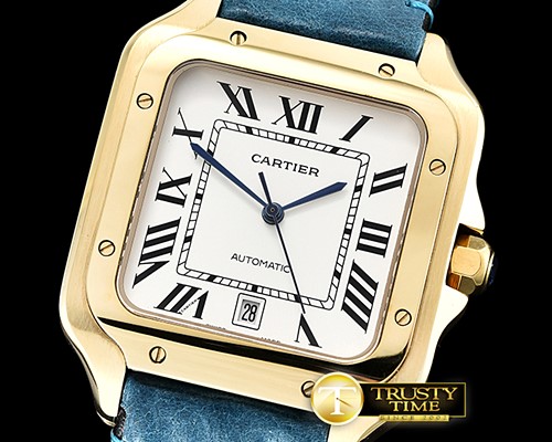 까르띠에 Santos De Cartier 2018 Mens YG/LE (Blue) Wht Miyota -CAR0427D
