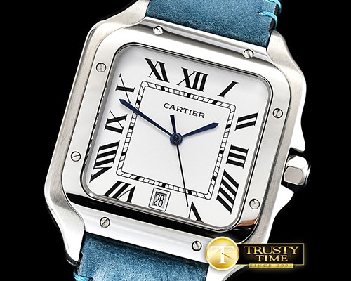 까르띠에 Santos De Cartier 2018 Mens SS/LE (Blue) Wht Swiss Qtz -CAR0429E