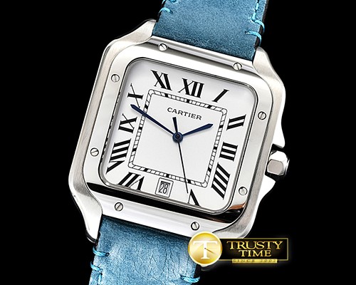까르띠에 Santos D Cartier 2018 Ladies SS/LE (Blue)Wht Swiss Qtz -CAR0430G