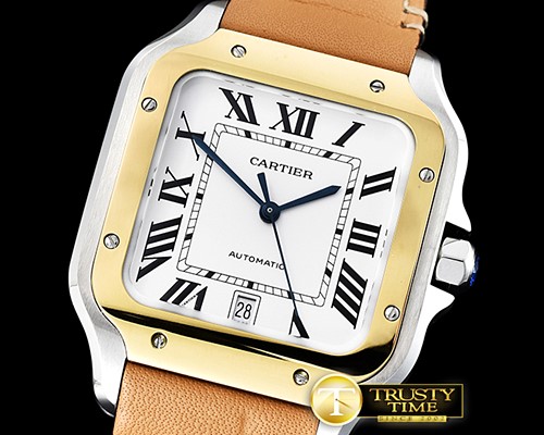 까르띠에 Santos De Cartier 2018 Mens YG/SS/LE (Tan) Wht MY9015 -CAR0432