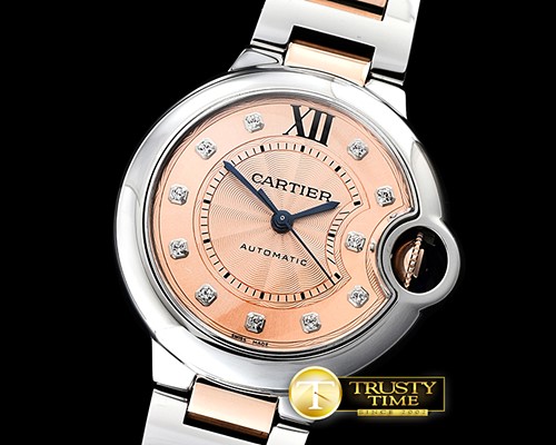 까르띠에 Balon Bleu Midsize 33mm RG/SS Rose Diam V6F Seiko NH05 -CAR0441
