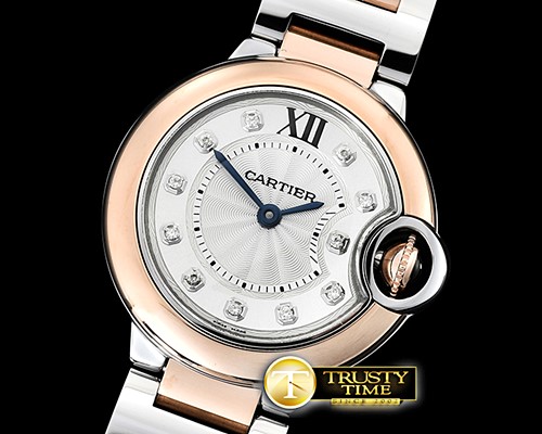 까르띠에 Balon Bleu Ladies 28mm RG/SS Wht Diam V6F V2 Swiss Qtz -CAR0447A