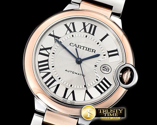 까르띠에 Balon Bleu Mens 42mm RG/SS Wht V6F Asia 2824 Mod -CAR0447C