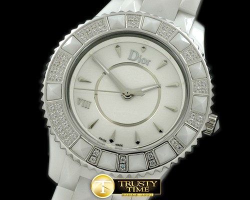크리스찬디올 Dior VIII Mid Size Cer/Cer/Diam White Jap Quartz -CD016A