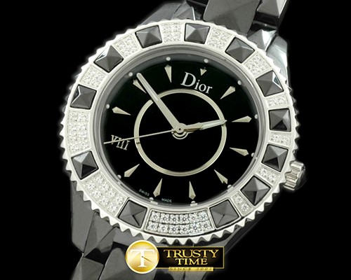 크리스찬디올 Dior VIII Mid Size Cer/Cer/Diam Black Jap Quartz -CD016B