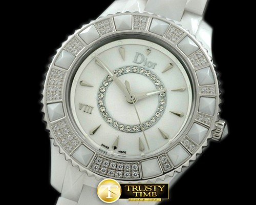 크리스찬디올 Dior VIII Mid Size Cer/Cer/Diam White Jap Quartz -CD017A