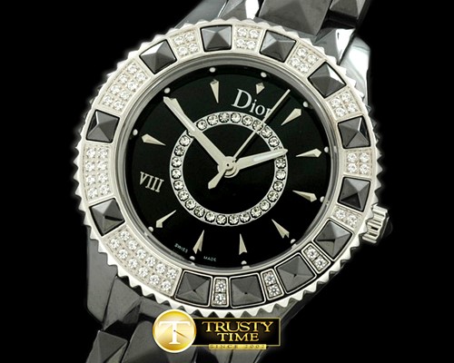 크리스찬디올 Dior VIII Mid Size Cer/Cer/Diam Black Jap Quartz -CD017B