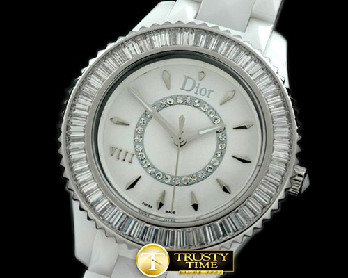 크리스찬디올 Dior VIII Mid Size Cer/Cer/Wht Diam White Jap Quartz -CD019A