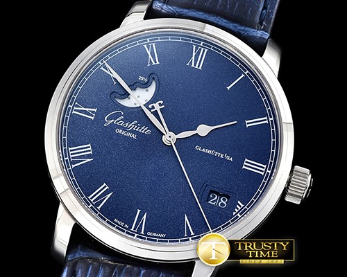 글라슈테 Excellence Panorama Date Moonphase SS/LE Blue GF A2824 -GLA0038B