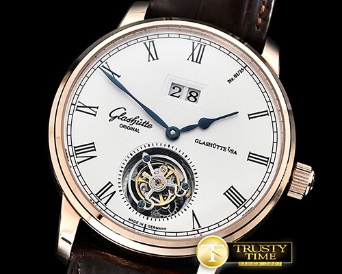 글라슈테 Senator Tourbillon RG/LE White Roman Asia Tourbillon -GLA0041C