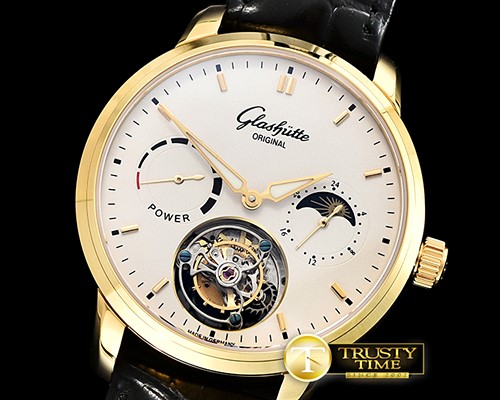 글라슈테 Senator Tourbillon PR YG/LE White Stk Asia Tourbillon -GLA0043A