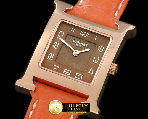 에르메스 H Hour SS/RG Brown Swiss Quartz -H015B
