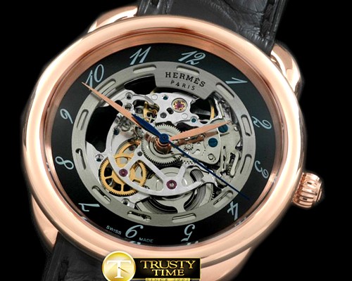 에르메스 Arceau Skeleton RG/LE Black Asian 2824 -H017A