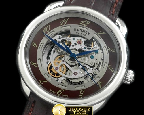 에르메스 Arceau Skeleton SS/LE Brown Asian 2824 -H017C