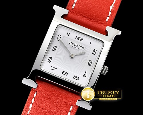 에르메스 Hermes HOUR Ladies SS/LE Red White Num MKF Swiss Qtz -H021C