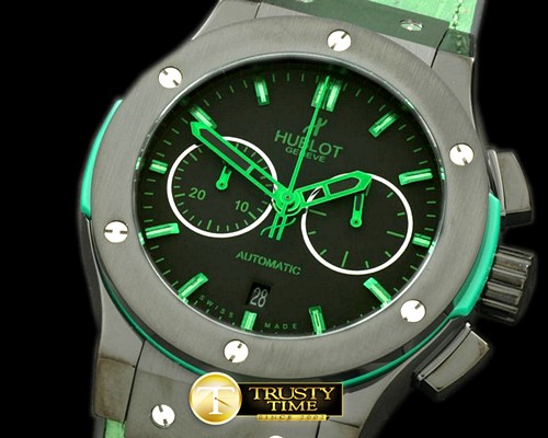 위블로 Classic Fusion Chrono V2 PVD/LE All Blk/Green A7750 -HUB0245B