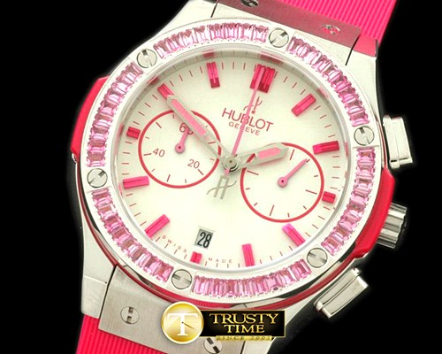 위블로 Ladies Classic Fusion Chrono SS/RU Wht/Pink Jap Qtz -HUB0247C