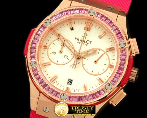 위블로 Ladies Classic Fusion Chrono RG/RU Wht/Pink Jap Qtz -HUB0248E