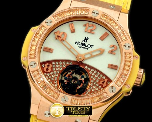 위블로 Tourbillon Pave 41mm RG/Sq Yellow/Diam/LE Aspen White -HUB0270B