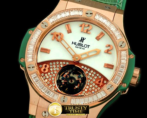 위블로 Tourbillon Pave 41mm RG/Sq Green/Diam/LE Aspen White -HUB0270C