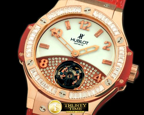 위블로 Tourbillon Pave 41mm RG/Sq Red/Diam/LE Aspen White -HUB0270D
