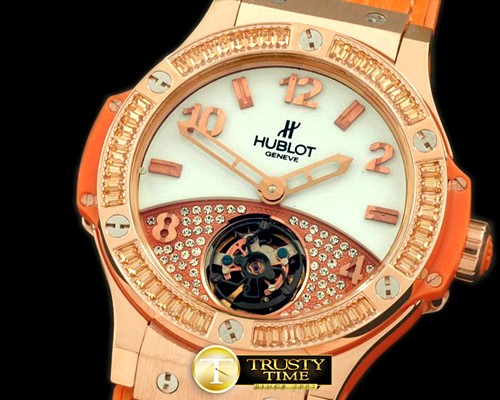 위블로 Tourbillon Pave 41mm RG/Sq Orange/Diam/LE Aspen White -HUB0270G
