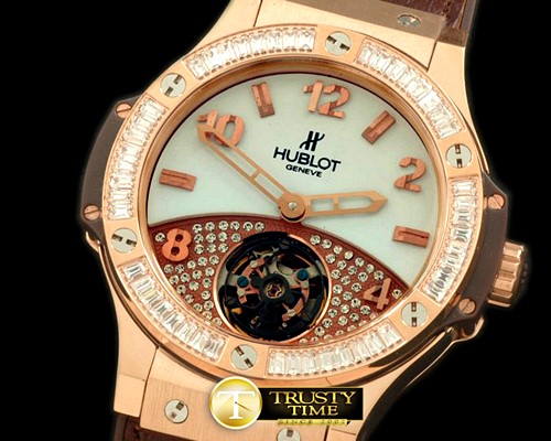 위블로 Tourbillon Pave 41mm RG/Sq Brown/Diam/LE Aspen White -HUB0270H
