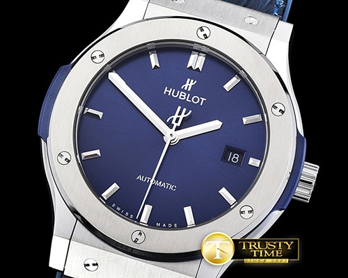 위블로 Classic Fusion Bang 42mm SS/TI/LE/RU Blue A2892 Mod -HUB0357D