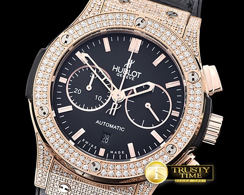 위블로 Fusion Bang 45mm Chrono Diams RG/RU Blk A7750 Secs @3 -HUB0359B